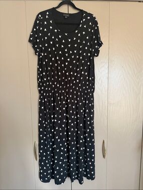 J. Jill Black Midi Dress with White Ditsy Print